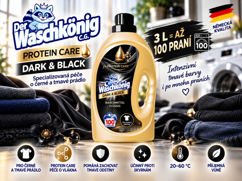 Waschkönig Protein Care Dark & Black XXL prací gel na černé a tmavé prádlo – 3 l, až 100 praní